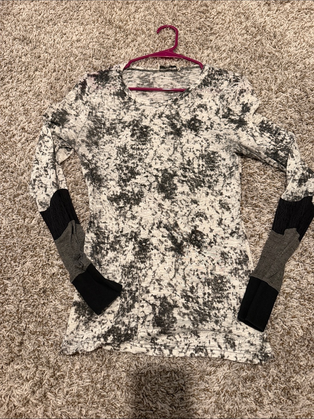 BKE Black & White Marbled Long Sleeve Top with Contrast Cuffs